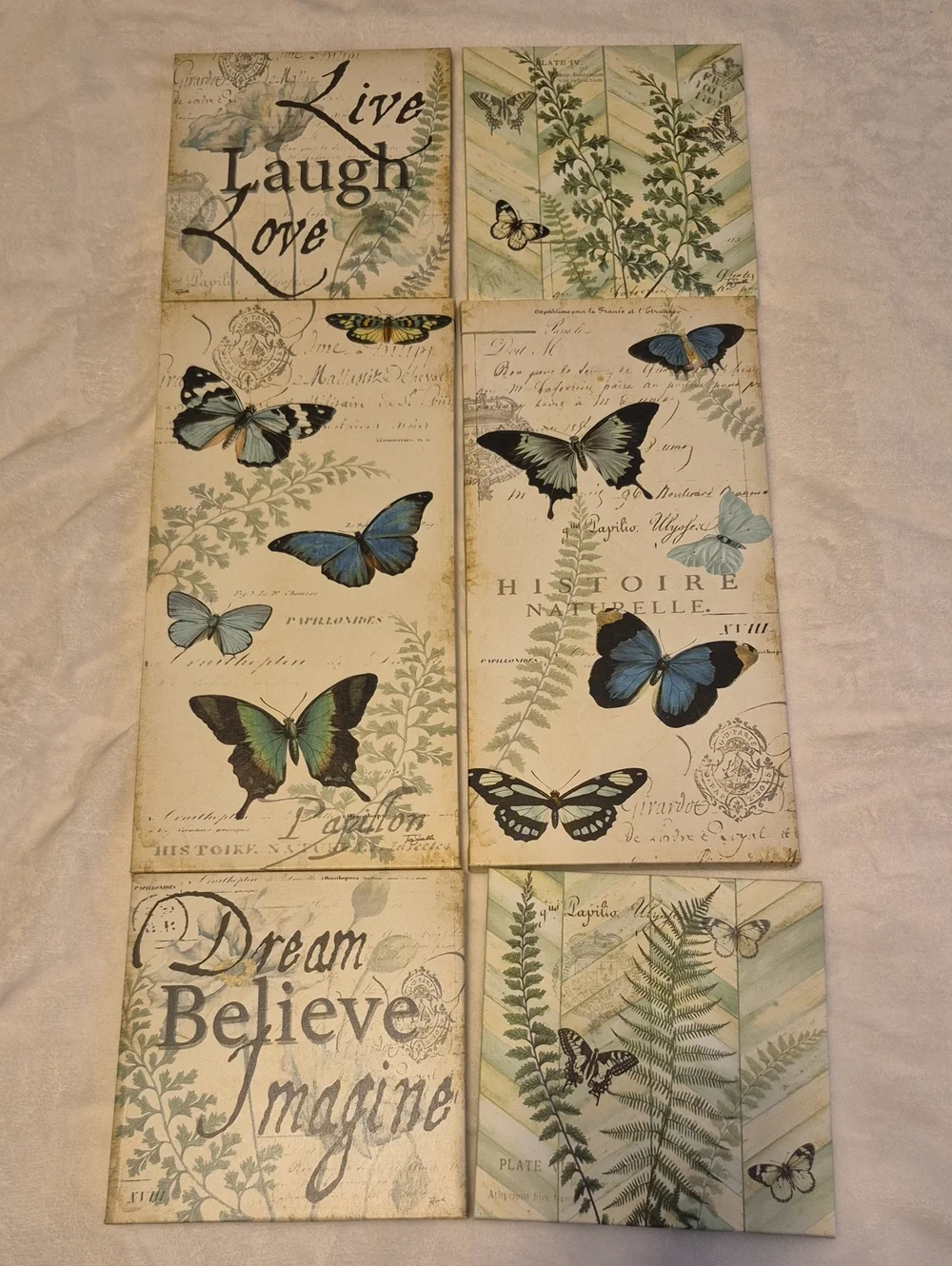 Blue Butterfly Botanical Wall Art Set - Live Laugh Love Dream